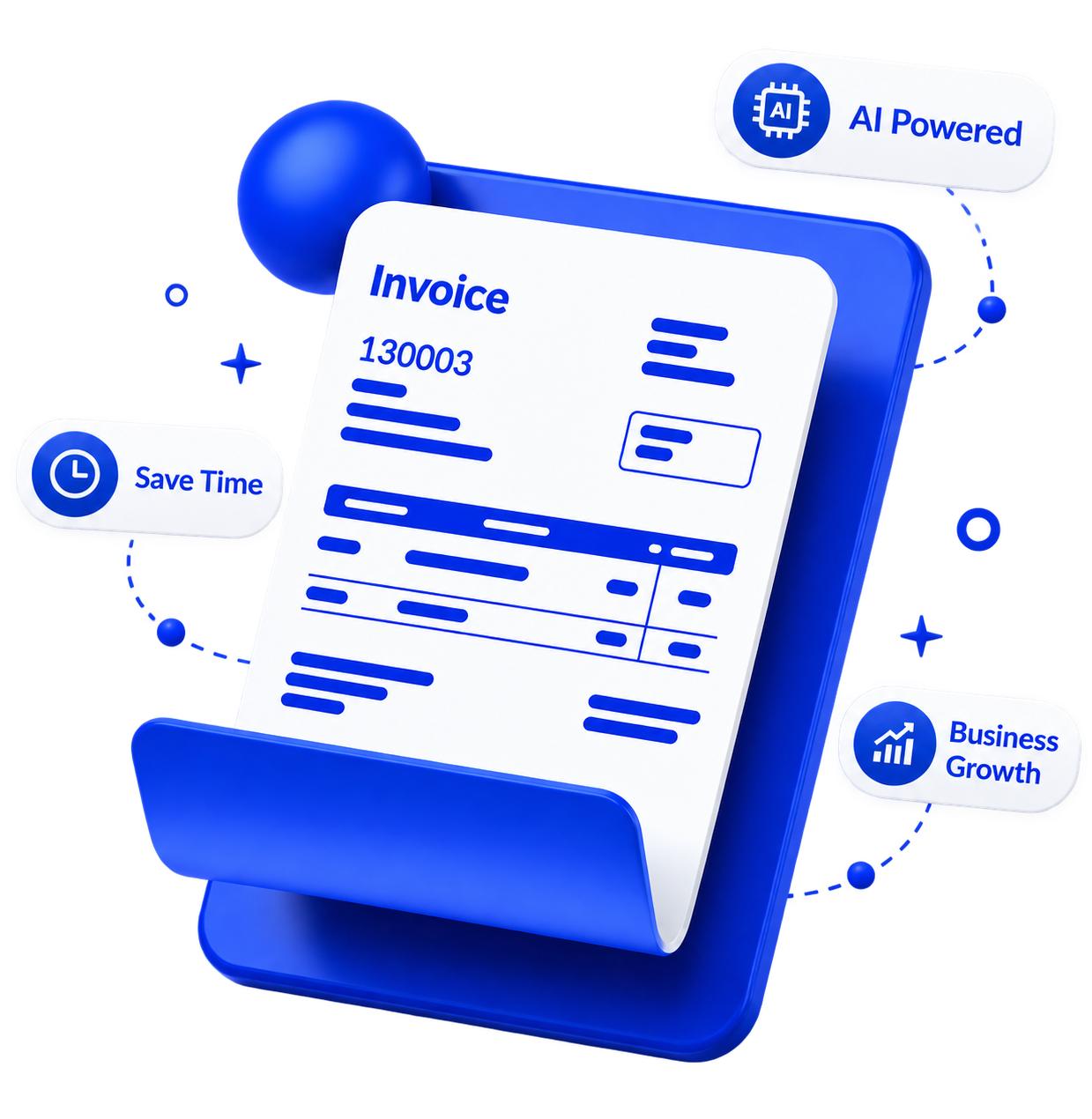 Illustration of an invoice being processed automatically, saving time and driving business growth